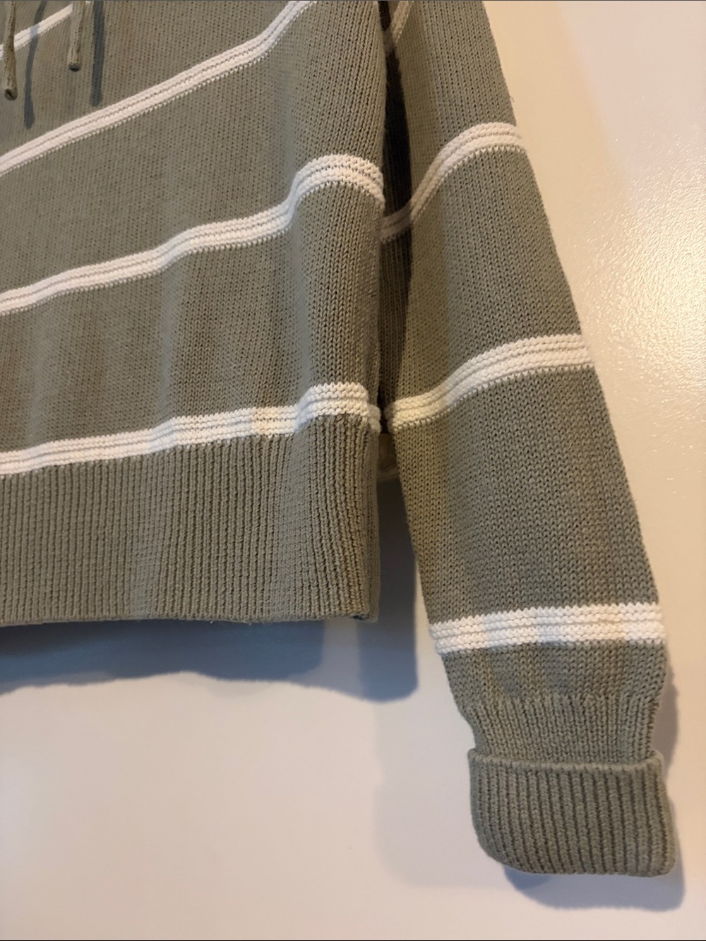 C&C CALIFORNIA | Linen Olive & White Striped Knit Hoodie Sweater - Picture 6 of 14